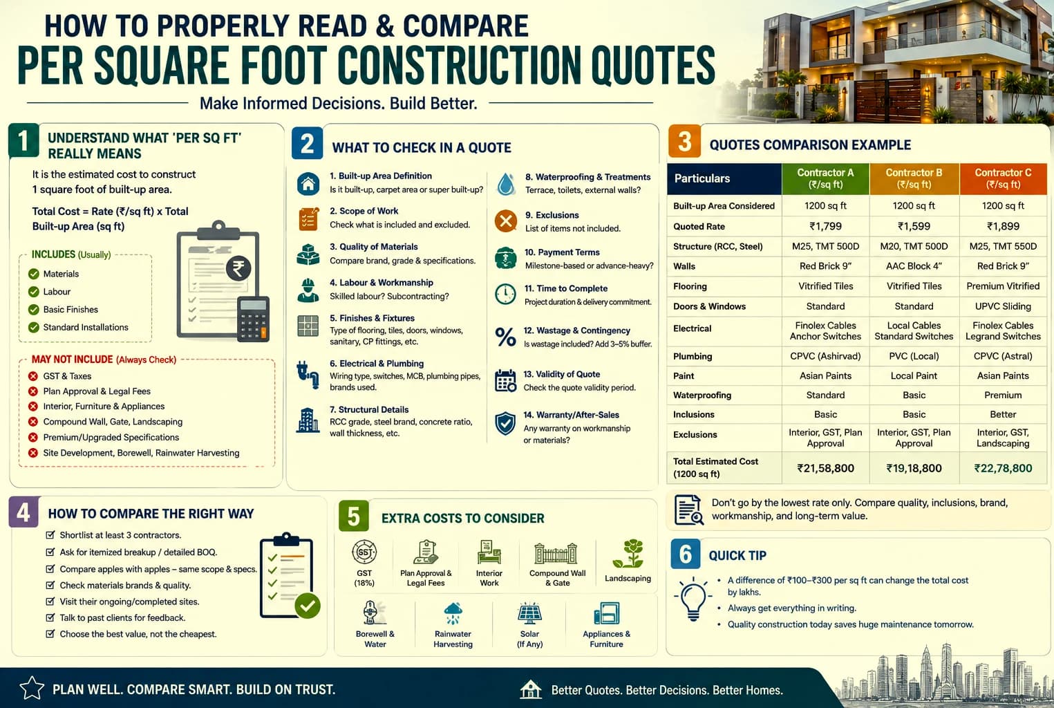 How to properly read and compare per square foot construction quotes