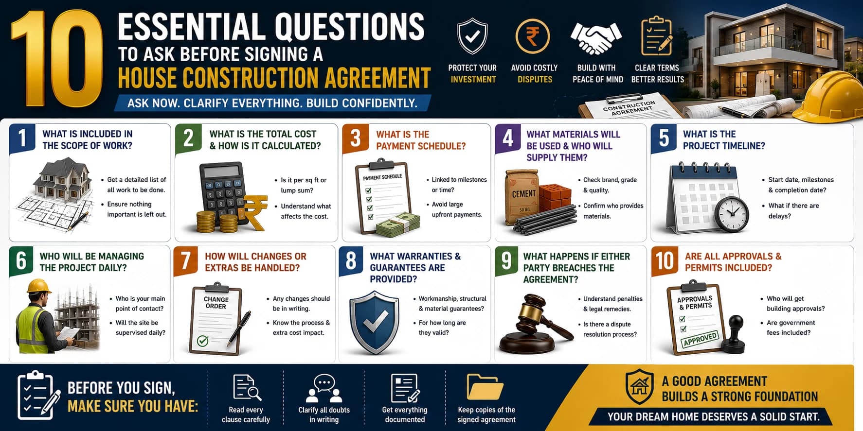 10 essential questions to ask before signing a house construction agreement